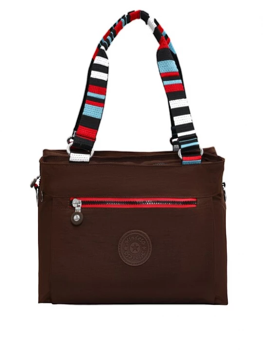 Foto van product Mindesa Schoudertas lichtblauw / donkerbruin / rood / wit