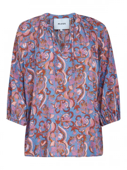 Foto van product minus Blouse 'Katana' ecru / hemelsblauw / roestbruin / oudroze