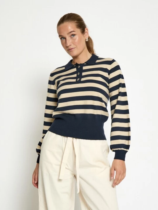Foto van product minus Trui taupe / donkerblauw