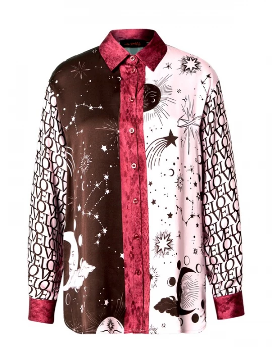 Foto van product miss goodlife Blouse 'Snake Charm' chocoladebruin / geel / rosa / purper