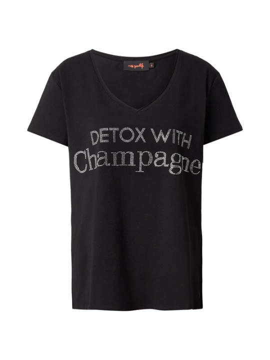 Foto van product miss goodlife Shirt 'Detox With Champagne' zwart / zilver