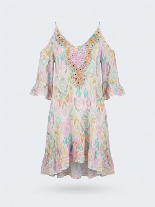 Foto van product Miss June Jurk 'Robe Courte Birds' gemengde kleuren