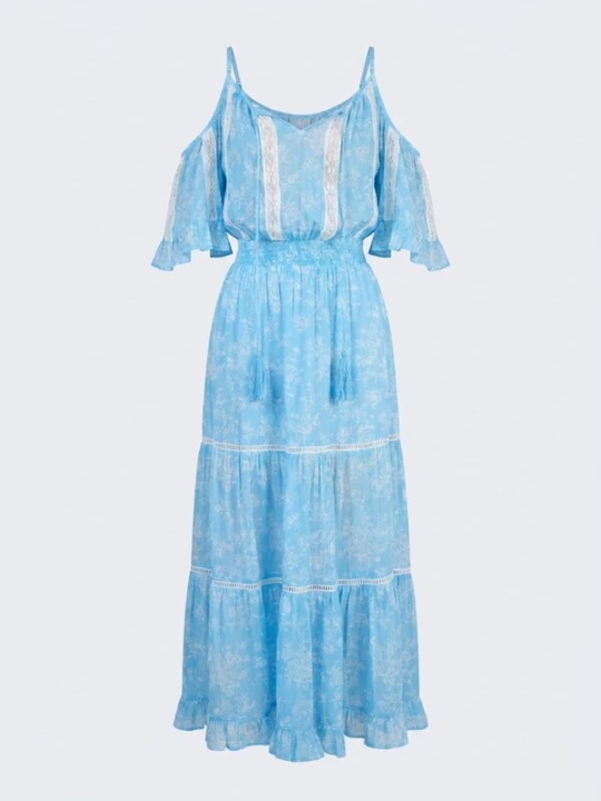 Foto van product Miss June Jurk 'Robe Longue Karena' neonblauw