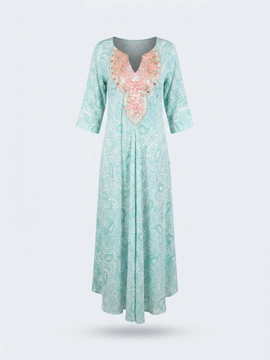 Foto van product Miss June Jurk 'Robe Longue Naomi' turquoise