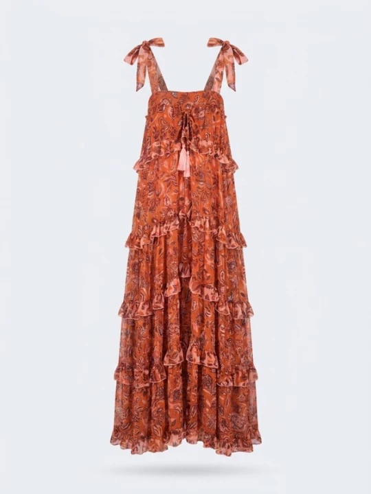 Foto van product Miss June Jurk 'Robe Longue Vanessa' oranje