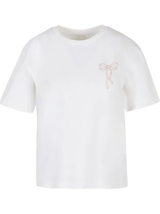 Foto van product Miss Tee Shirt 'Bow Oneliner' bloedrood / wit