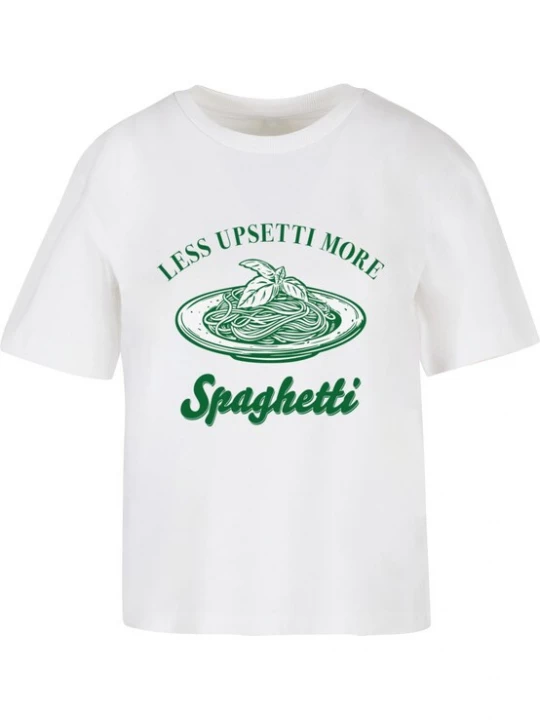 Foto van product Miss Tee Shirt 'Less Upsetti' groen / wit