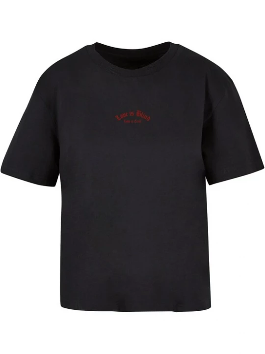 Foto van product Miss Tee Shirt 'Love Is Blind Love Is Cruel' taupe / groen / vuurrood / zwart