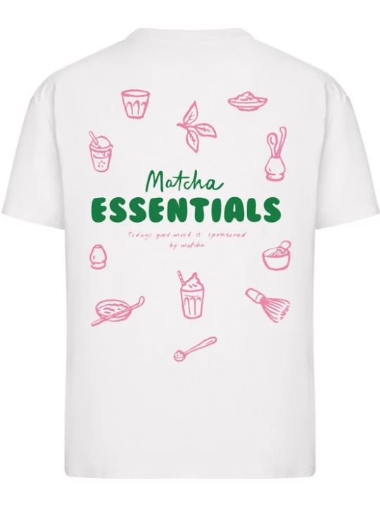 Foto van product Miss Tee Shirt 'Matcha Essentials Good Mood Tee' groen / pink / wit