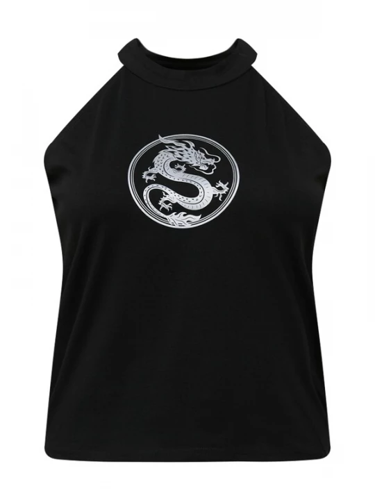 Foto van product Mister Tee Curvy Top 'Dragon' lichtgrijs / zwart