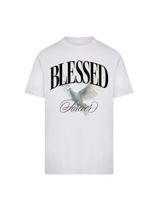 Foto van product Mister Tee Shirt 'Blessed Forever' pastelblauw / zwart / wit / natuurwit
