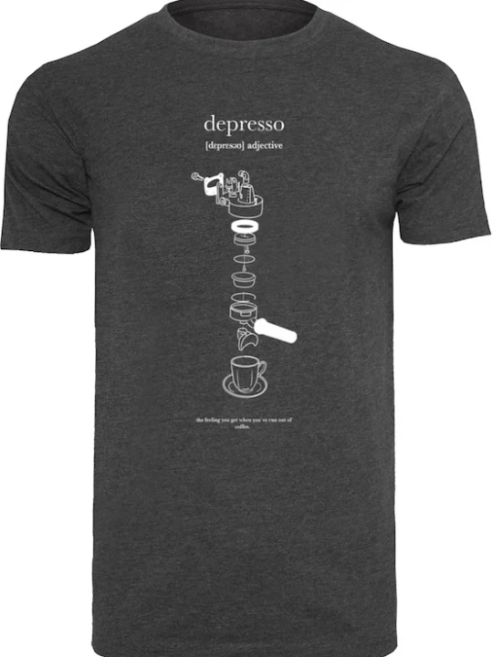 Foto van product Mister Tee Shirt 'Depresso' antraciet / wit