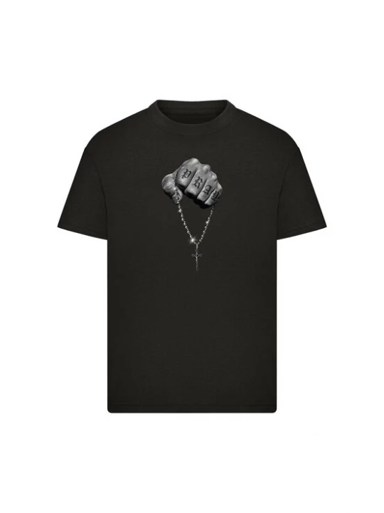 Foto van product Mister Tee Shirt 'Faith Meets Strength' grijs / zwart