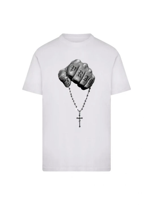 Foto van product Mister Tee Shirt 'Faith Meets Strength' grijs / zwart / wit