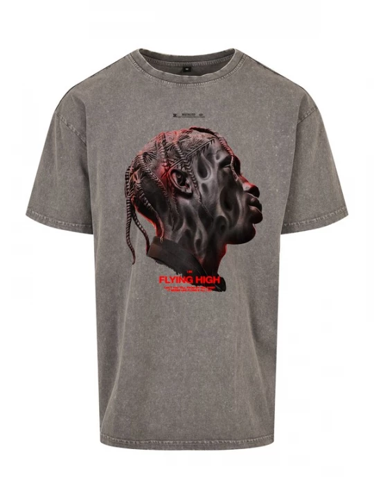 Foto van product Mister Tee Shirt 'Flying High' stone grey / neonrood / zwart
