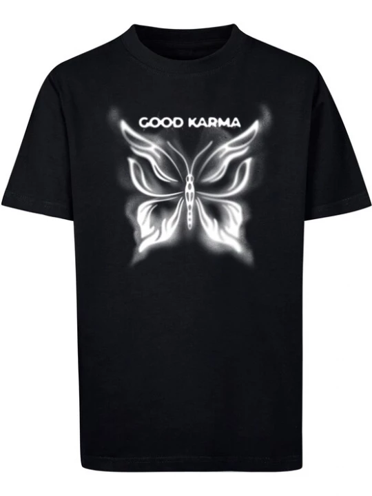 Foto van product Mister Tee Shirt 'Good Karma' zwart / wit gemêleerd