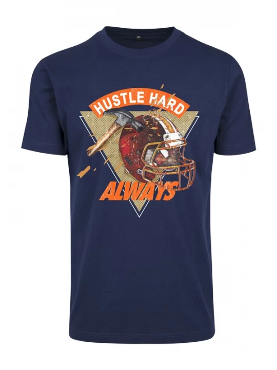 Foto van product Mister Tee Shirt 'Hustle Hard Always' navy / geel / rood / wit