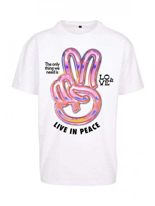 Foto van product Mister Tee Shirt 'Live in Peace' blauw / orchidee / zwart / wit