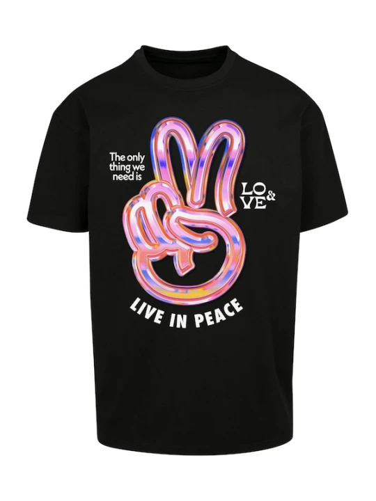 Foto van product Mister Tee Shirt 'Live in Peace' lichtlila / lichtoranje / zwart / wit