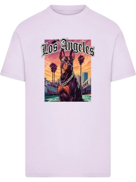 Foto van product Mister Tee Shirt 'Los Angeles Dog' lichtlila / oranje / zwart / wit
