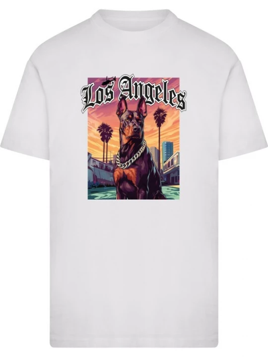 Foto van product Mister Tee Shirt 'Los Angeles Dog' oranje / zwart / wit