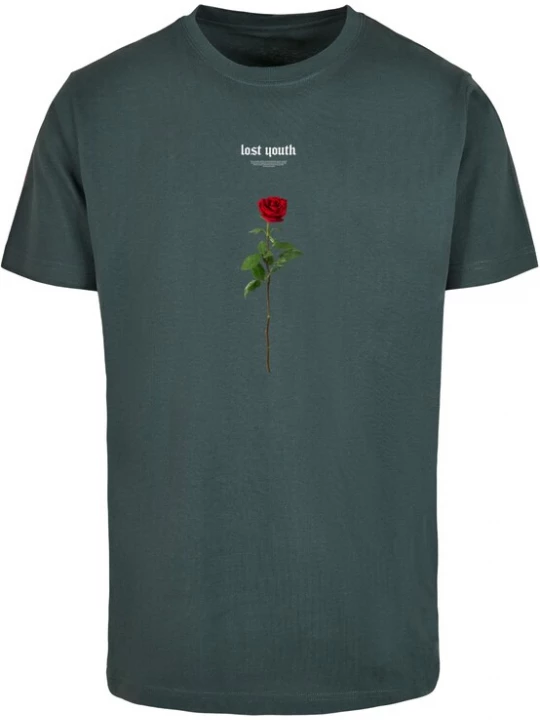 Foto van product Mister Tee Shirt 'Lost Youth Rose' spar / donkergroen / bloedrood / wit