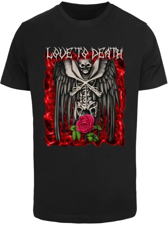 Foto van product Mister Tee Shirt 'Love To Death' lichtgrijs / lichtgroen / watermeloen rood / zwart