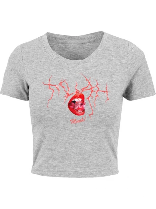 Foto van product Mister Tee Shirt 'Muah' grijs gemêleerd / pink / rood / wit