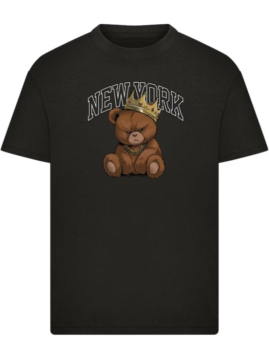Foto van product Mister Tee Shirt 'NY Crowned Bear' ombergrijs / donkerbruin / zwart / wit