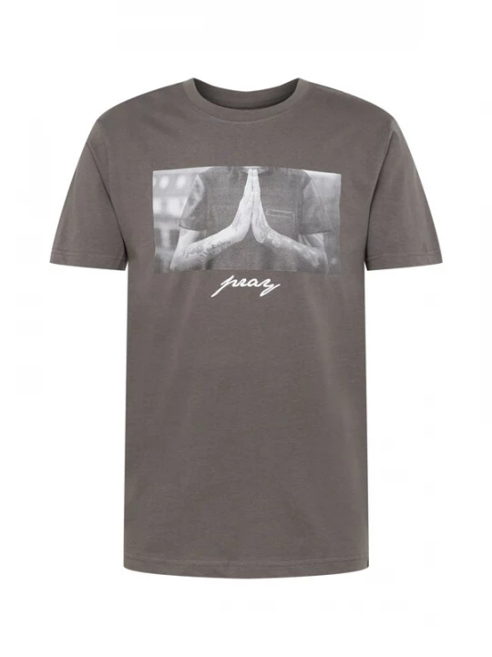 Foto van product Mister Tee Shirt 'Pray' donkergrijs / wit