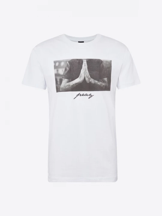 Foto van product Mister Tee Shirt 'Pray' grijs / wit