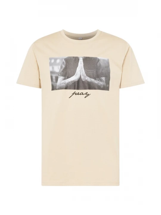 Foto van product Mister Tee Shirt 'Pray' sand / zwart / wit