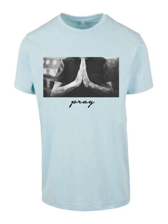 Foto van product Mister Tee Shirt 'Pray' smoky blue / grijs / grafiet / lichtgrijs