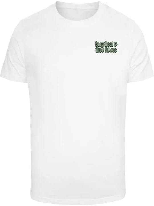 Foto van product Mister Tee Shirt 'Stay Real & Rise Above' lichtgrijs / donkergroen / zwart / wit