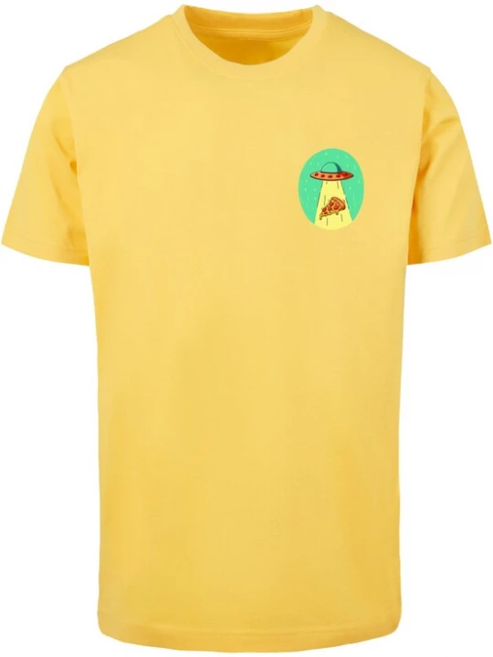 Foto van product Mister Tee Shirt 'Ufo Pizza' safraan / lichtgroen / oranje / rood