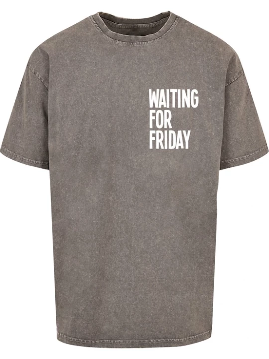 Foto van product Mister Tee Shirt 'Waiting For Friday' grey denim / wit