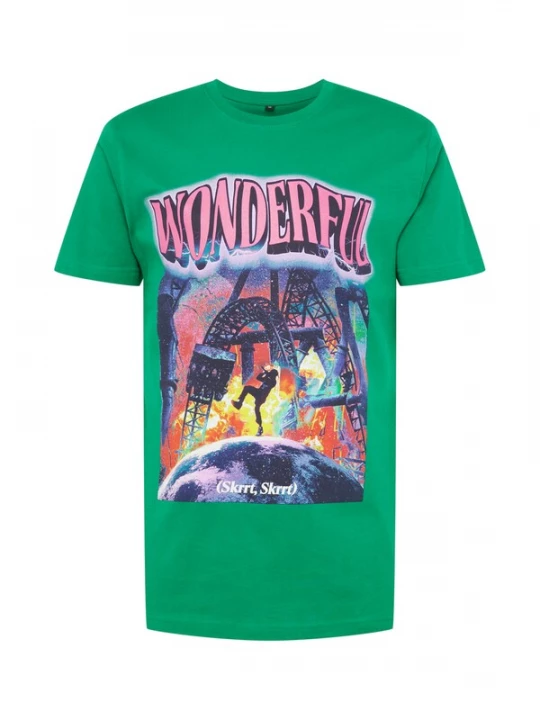 Foto van product Mister Tee Shirt 'Wonderful' grasgroen / donkerlila / donkerroze / zwart