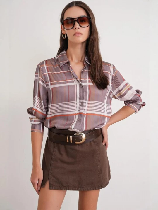 Foto van product MixRay Blouse donkerbeige / rood / wit