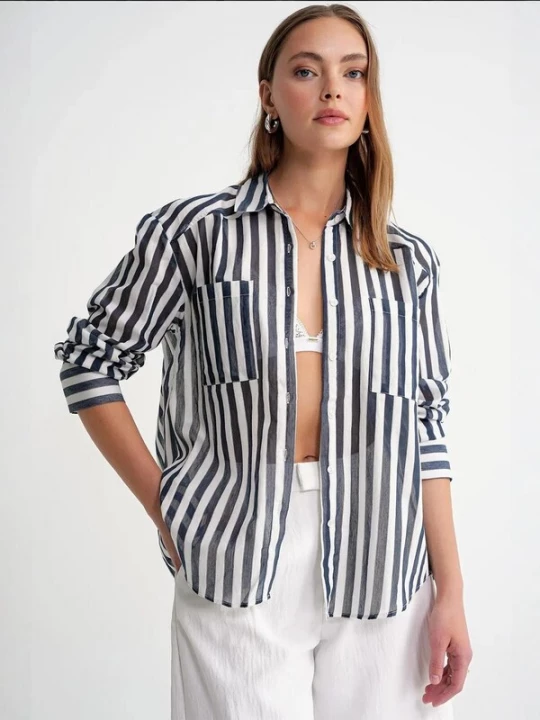 Foto van product MixRay Blouse marine / wit