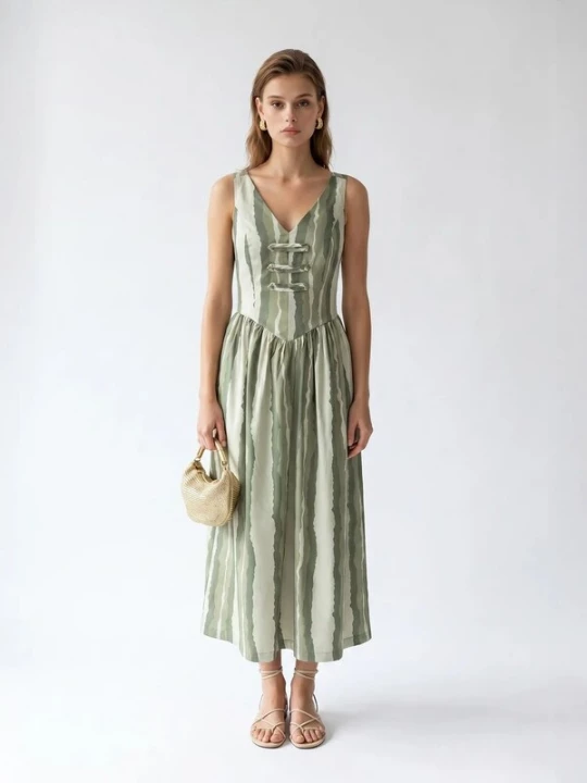 Foto van product MixRay Jurk groen / donkergroen / wit