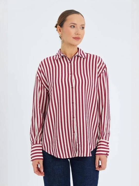 Foto van product MixRay Shirt bourgogne / wit