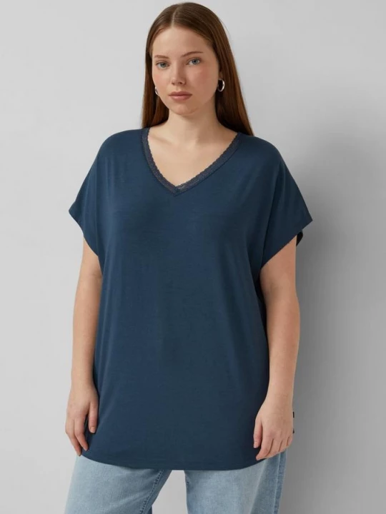 Foto van product Modal mix shirt met kanten rand QS blauw