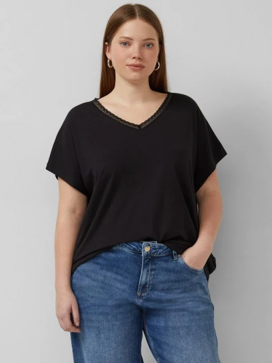 Foto van product Modal mix shirt met kanten rand QS zwart