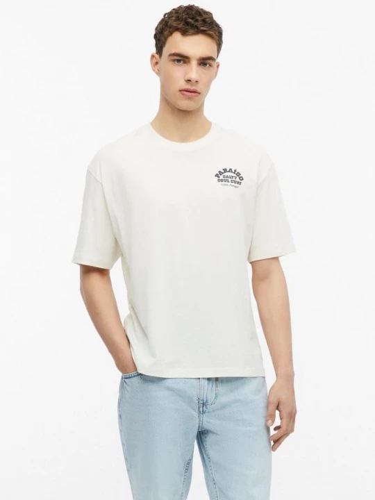 Foto van product Modern fit: katoenen T-shirt met print op voor- en achterkant s.Oliver crème