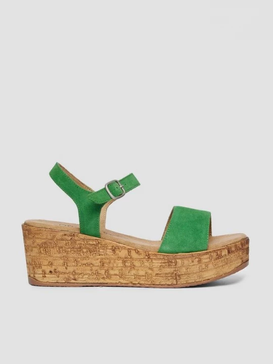 Foto van product Modieuze leren sandalen met sleehak s.Oliver groen