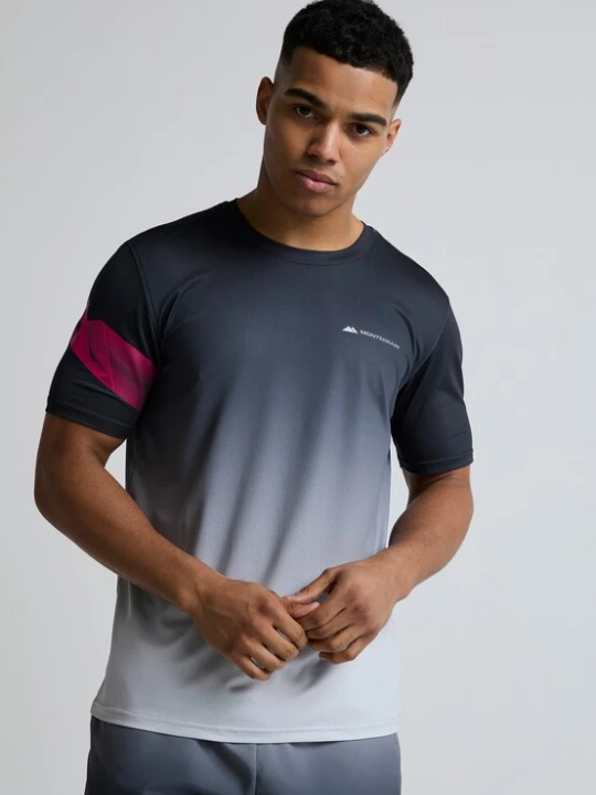 Foto van product MONTERRAIN Shirt 'Distance' grijs / donkerroze / zwart / wit