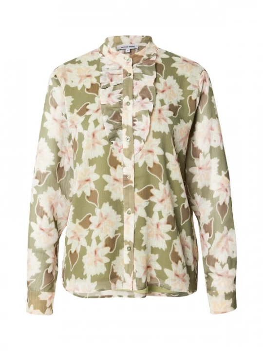 Foto van product MORE & MORE Blouse bruin / lichtgroen / oudroze / wit