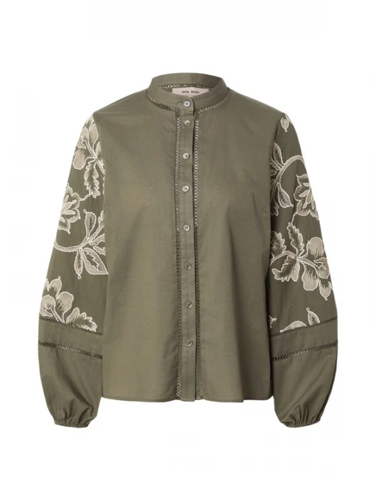 Foto van product MOS MOSH Blouse 'MMLouis' olijfgroen / wit