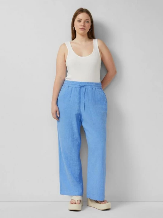Foto van product Mousseline broek met wijde pijpen QS blauw
