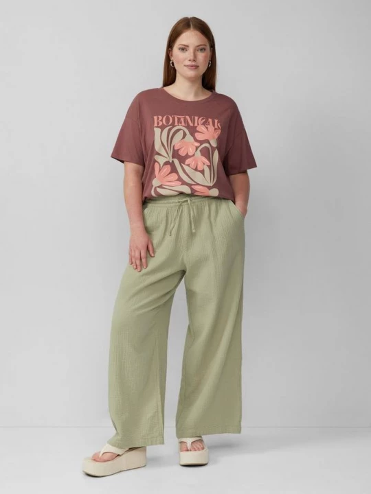 Foto van product Mousseline broek met wijde pijpen QS groen